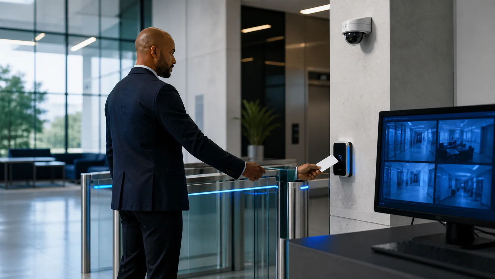Integrated access-control gate and CCTV monitoring installation